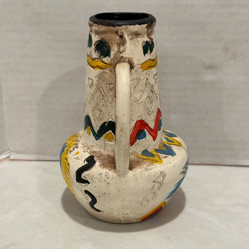 Vintage Hand Painted Ceramic Pitcher Small Native American‎ Southwestern Tribal